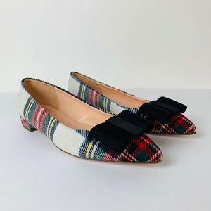 J.CREW NWT LEATHER Flats Snowy Stewart Tartan Bow 7